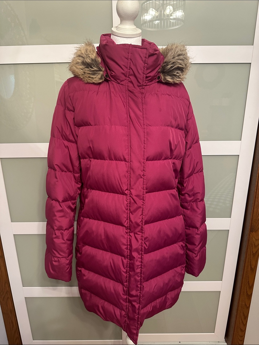 LandEnds Womens Quilted Hooded Puffer Coat - Deep Berry Kids 10-12